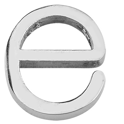 Letter: E, roestvrijstalen kraal in de vorm van een letter, zilverkleurig, 12 x 11 x 3 mm, gatdiameter: 1,8 mm 