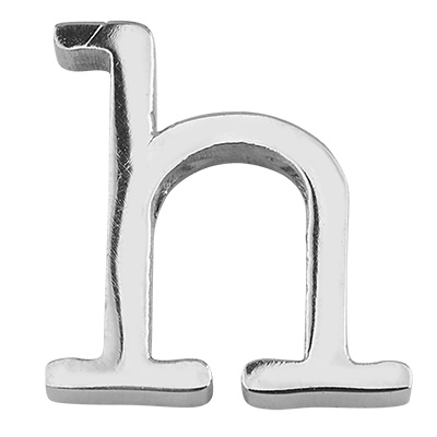 Letter: H, roestvrijstalen kraal in de vorm van een letter, zilverkleurig, 13 x 13 x 3 mm, gatdiameter: 1,8 mm 