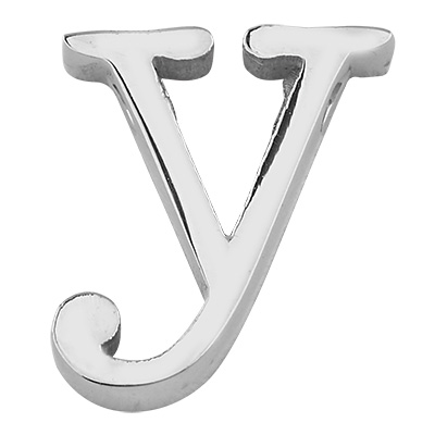 Lettre : Y, perle en acier inoxydable en forme de lettre, argentée, 12 x 11 x 3 mm, diamètre du trou : 1,8 mm 