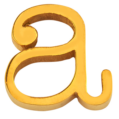 Letter: A, roestvrijstalen kraal in de vorm van een letter, goudkleurig, 12 x 12 x 3 mm, gatdiameter: 1,8 mm 