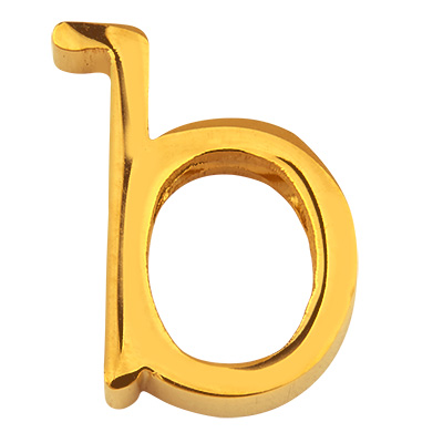 Letter: B, stainless steel bead in letter shape, gold-coloured, 12 x 9 x 3 mm, hole diameter: 1.8 mm 