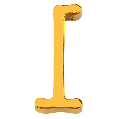 Brief: I, roestvrijstalen kraal in de vorm van een letter, goudkleurig, 13 x 7 x 3 mm, gatdiameter: 1,8 mm 