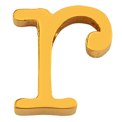 Letter: R, roestvrijstalen kraal in de vorm van een letter, goudkleurig, 11,5 x 11 x 3 mm, gatdiameter: 1,8 mm 