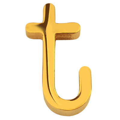 Letter: T, roestvrijstalen kraal in de vorm van een letter, goudkleurig, 12,5 x 6 x 3 mm, gatdiameter: 1,8 mm 
