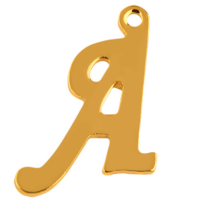 Letter: A, roestvrijstalen hanger in de vorm van een letter, goudkleurig, 14 x 11,5 x 1 mm, gatdiameter: 1 mm 