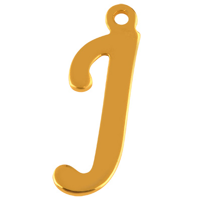 Letter: J, roestvrijstalen hanger in de vorm van een letter, goudkleurig, 16,5 x 5 x 1 mm, gatdiameter: 1 mm 