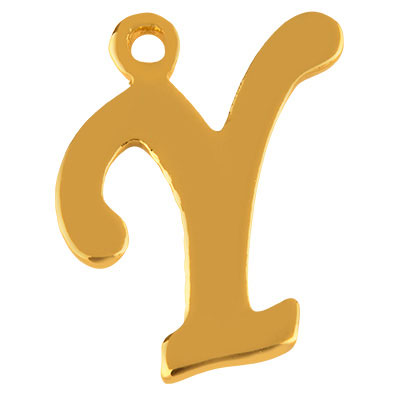 Lettre : Y, pendentif en acier inoxydable en forme de lettre, doré, 14 x 11 x 1 mm, diamètre du trou : 1 mm 