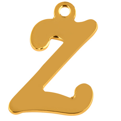 Buchstabe: Z, Edelstahlanhänger in Buchstabenform, goldfarben, 14 x 10 x 1 mm, Lochdurchmesser: 1 mm 