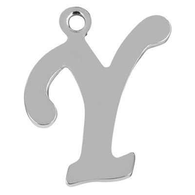 Lettre : Y, pendentif en acier inoxydable en forme de lettre, argenté, 14 x 11 x 1 mm, diamètre du trou : 1 mm 