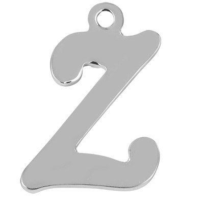 Buchstabe: Z, Edelstahlanhänger in Buchstabenform, silberfarben, 14 x 10 x 1 mm, Lochdurchmesser: 1 mm 