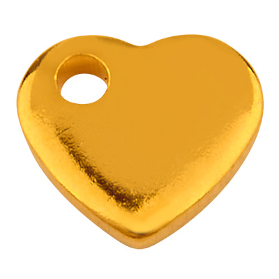 Stainless steel pendant, heart, gold-coloured, 5 x 6 x 1 mm, loop: 1 mm 