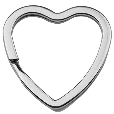 Roestvrij stalen sleutelhanger hart, zilverkleurig, 31 x 31 x 3 mm, binnendiameter: 25 x 23 mm 