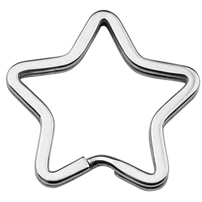 Stainless steel key ring star, silver-coloured, 34 x 35 x 3 mm, inner diameter: 30 x 24 mm 
