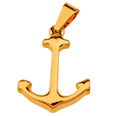 Stainless steel pendant anchor, gold-coloured, 23 x 17.5 x 3 mm, eyelet: 7 x 4 mm 