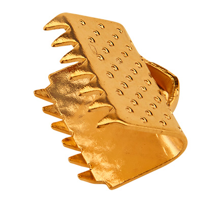 Roestvrijstalen eindkappen voor platte 10 mm band met tanden, goudkleurig, 9 x 10,5 mm, oogje: 1 x 3 mm 