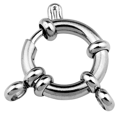 Stainless steel spring ring clasp, silver-coloured, 23 x 14 x 4 mm, eyelet: 2.5 mm 