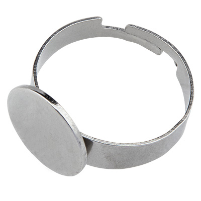 Stainless steel finger ring for round 12 mm cabochons, silver-coloured, size 7 (17 mm) 