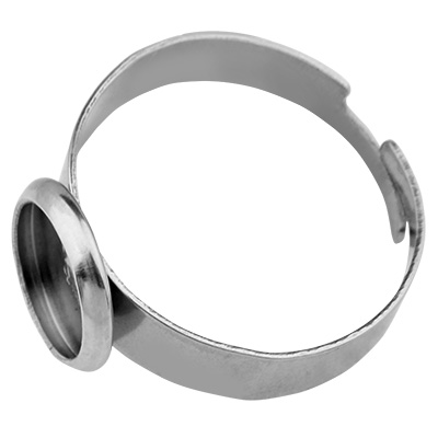 Stainless steel finger ring for round 8 mm cabochons, silver-coloured, size 7 (17 mm) 