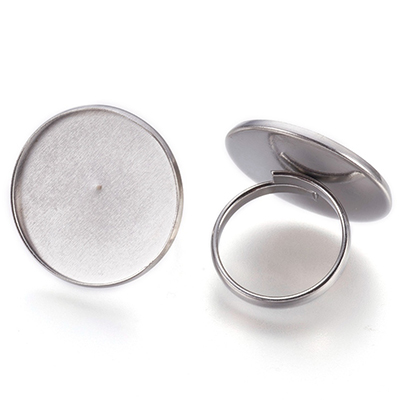 Stainless steel finger ring for round 25 mm cabochons, silver-coloured, size 7 (17 mm), adjustable 