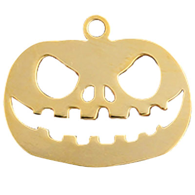 Halloween stainless steel pendant pumpkin, gold-coloured, 14.5x17.5x1 mm, loop: 1.5 mm 