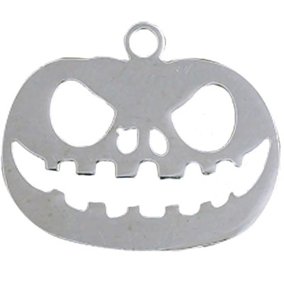 Halloween stainless steel pendant pumpkin, silver-coloured, 14.5x17.5x1 mm, loop: 1.5 mm 