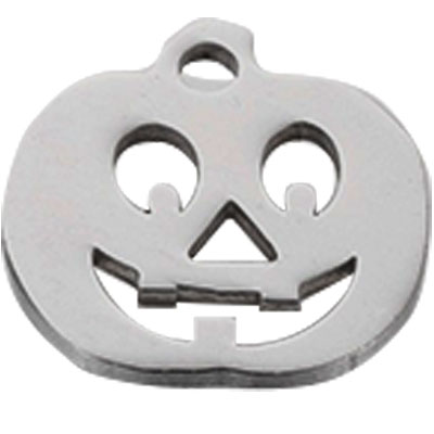 Halloween stainless steel pendant pumpkin, silver-coloured, 12x12x1 mm, loop: 1.5 mm 