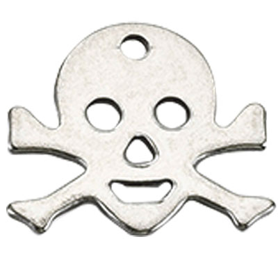 Halloween stainless steel pendant, skull, silver coloured, 13.5x15x0.8 mm, loop: 1.4 mm 