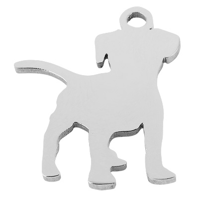 Stainless steel pendant dog, silver-coloured, 17x14x0.9 mm, loop: 1.5 mm 