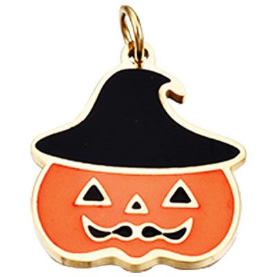 Halloween stainless steel enamel pendant pumpkin, with eyelet, gold-plated, 14x12x1 mm 