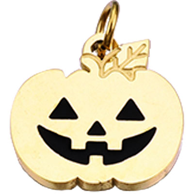 Halloween stainless steel enamel pendant pumpkin, with eyelet, pumpkin, gold plated, 10x10x1 mm 