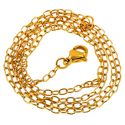 Stainless steel link chain, with lobster clasp, gold-coloured,length 59.7 cm, chain links 3x2.3mm 