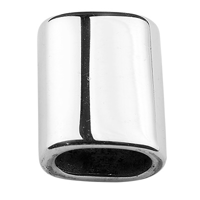 Stainless steel slider, oval, silver-coloured, 13x10x6.5 mm, hole: 4x7.5 mm 