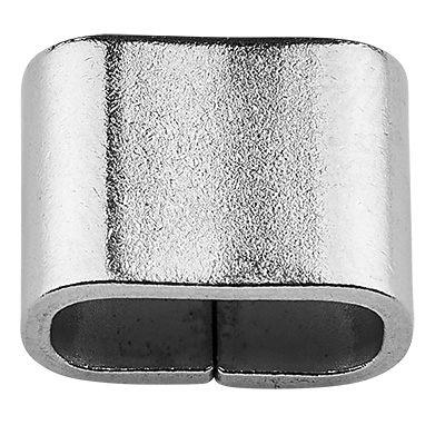 Stainless steel slider, oval, silver-coloured, 9x12x6 mm, hole: 4x9.5 mm 