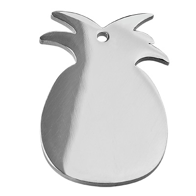 Stainless steel pendant, stamp blank, pineapple, silver-coloured, 23x15x1 mm, hole: 1.2 mm 