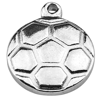 Stainless steel pendant, football, silver-coloured, 15.5x13x3.5 mm, hole: 1 mm 