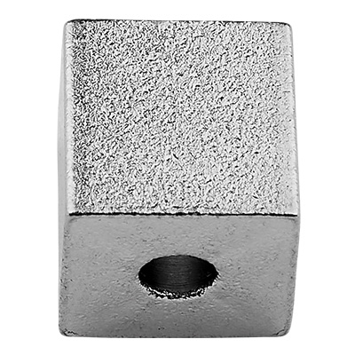 Stainless steel bead, cube, silver-coloured, 8x8x8 mm, hole: 2.5 mm 
