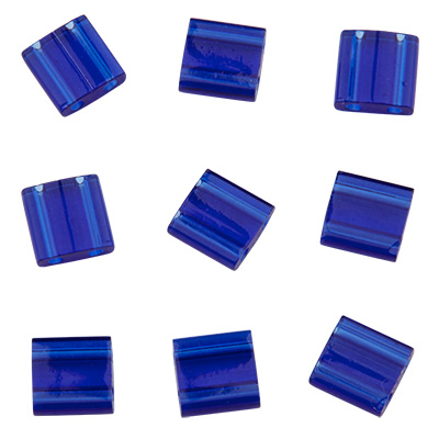 Miyuki Perle Tila Bead, 5 x 5 mm, Farbe: transparent cobalt, Röhrchen mit ca. 7,2 gr 