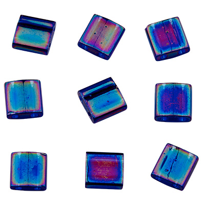 Miyuki bead Tila Bead, 5 x 5 mm, colour: transparent cobalt light AB , tube with approx. 7,2 gr. 