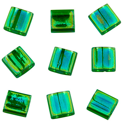 Perle Miyuki Tila Bead, 5 x 5 mm, couleur : transparent green luster, tube d'environ 7,2 gr 