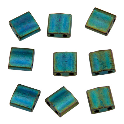 Perle Miyuki Tila Bead, 5 x 5 mm, couleur : matte metallic blue green, tube d'environ 7,2 gr 