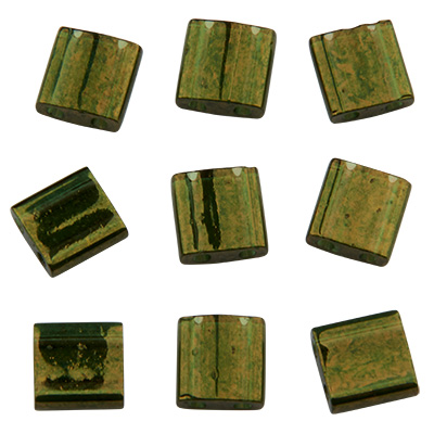 Perle Miyuki Tila Bead, 5 x 5 mm, couleur : olive green gold luster, tube d'environ 7,2 gr 