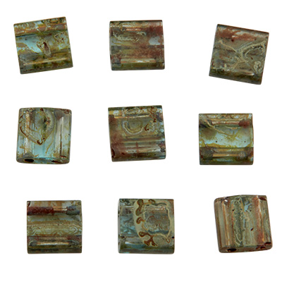 Miyuki kraal Tila Bead, 5 x 5 mm, kleur: Picasso olivijn transparant, buisje met ca. 7,2 gr. 