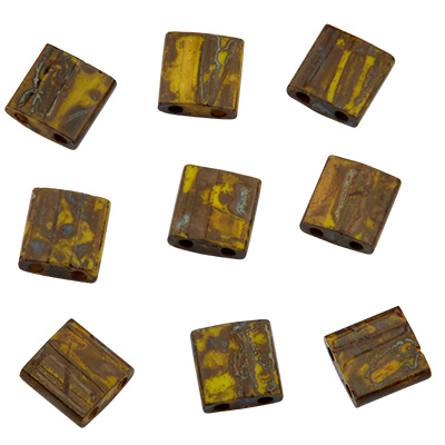 Miyuki bead Tila Bead, 5 x 5 mm, colour: Picasso opaque yellow, tube with approx. 7,2 gr. 