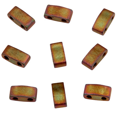 Miyuki kraal Halve Tila Bead, 5 x 2,5 mm, kleur: mat metallic khaki iriserend, tube met ca. 7,8 gr. 
