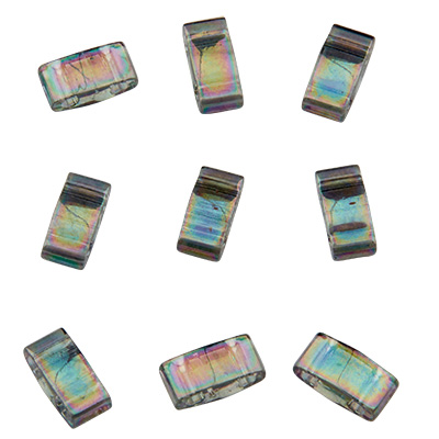 Perle Miyuki Half Tila Bead, 5 x 2,5 mm, couleur : dark transparent gray rainbow luster, tube d'environ 7,8 gr 