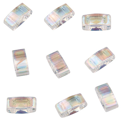Miyuki Perle Half Tila Bead, 5 x 2,5 mm, Farbe: crystal AB, Röhrchen mit ca. 7,8 gr 