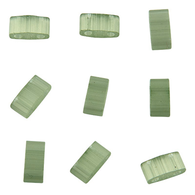 Miyuki Perle Half Tila Bead, 5 x 2,5 mm, Farbe: silk pale light green, Röhrchen mit ca. 7,8 gr 