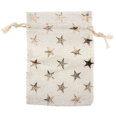 Fabric bag with drawstring, pattern: star, 14x10 cm 