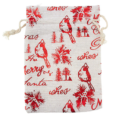 Fabric bag with drawstring, Pattern: Christmas symbols, 14x10 cm 
