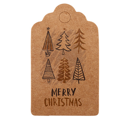 Étiquettes cadeaux pour Noël "Merry Christams" & arbres de Noël, naturel, 50x30x0,3 mm 